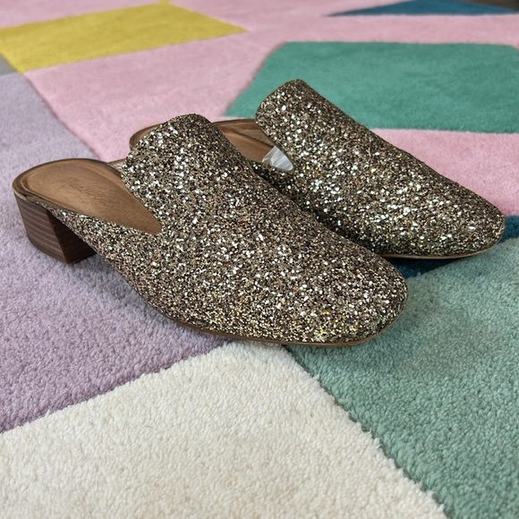 Madewell Willa Gold Glitter Heeled Loafer Mule Slip Ons - Picture 10 of 17